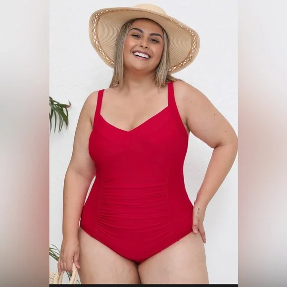 Cupshe Red Ruched Tummy Control
One-Piece - Picture 6 of 8